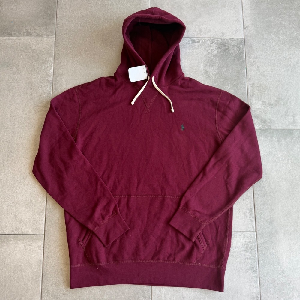 NWT Polo Ralph Lauren Men L Maroon Burgundy Fleece Pullover Hoodie Pony Logo